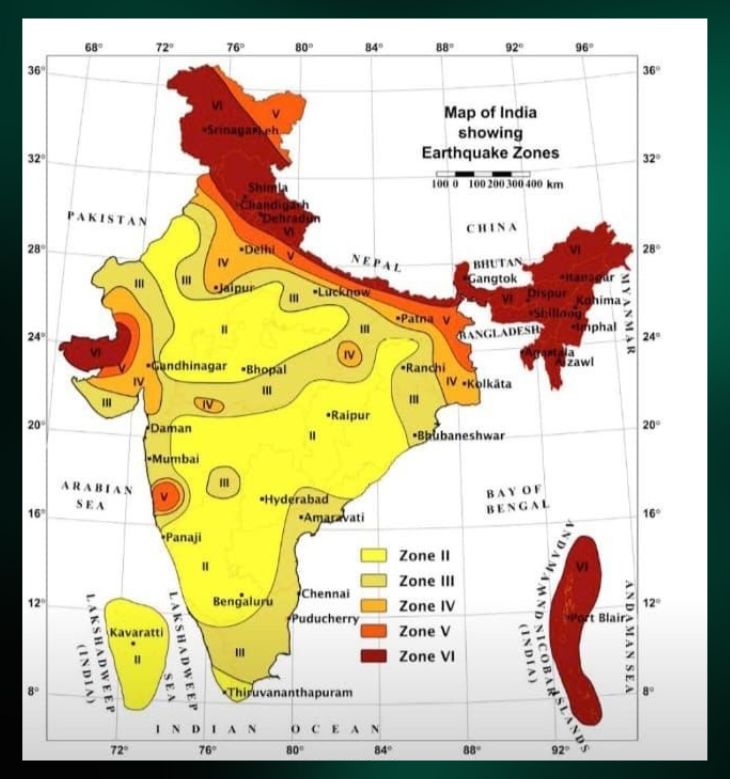 Earthquake zones in India