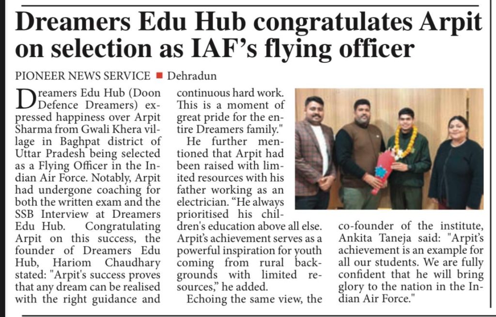 News media covering Arpit Sharma’s journey from a small village in Baghpat to becoming an Indian Air Force Flying Officer.