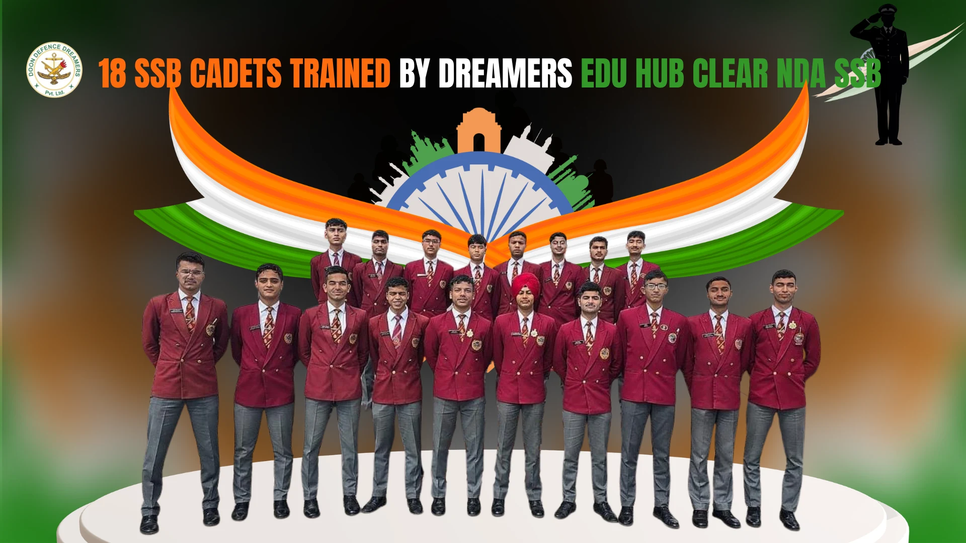 18 SSB cadets trained by Dreamers Edu Hub from Sainik School Ghorakhal after clearing SSB