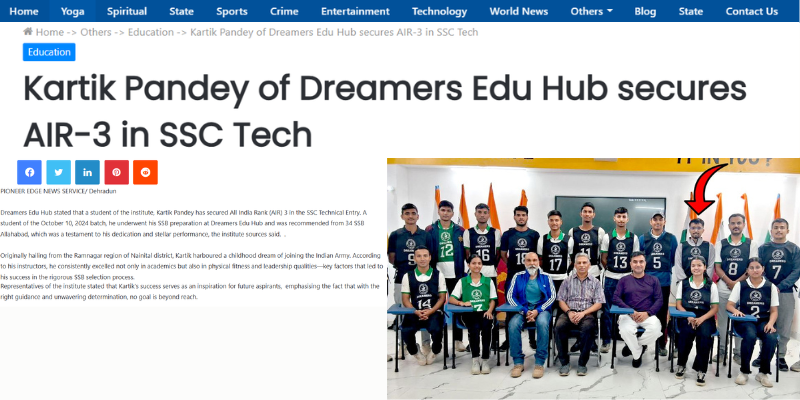 Kartik pandey of dreamers edu hub secures AIR-3 in SSC Tech