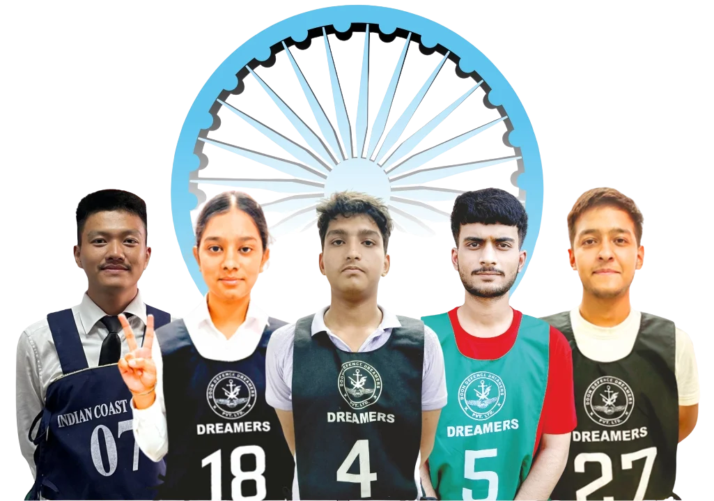 Dreamers Edu Hub NDA defence coaching successful students group with Indian Ashoka Chakra