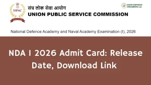 NDA 1 2026 admit card release date and download link banner with UPSC header and National Defence Academy exam details