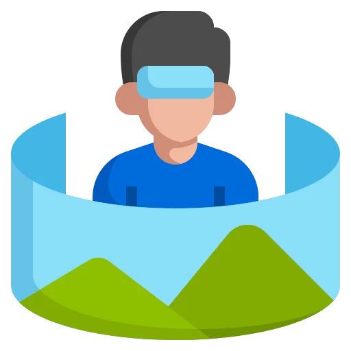 Person wearing VR headset exploring scenery