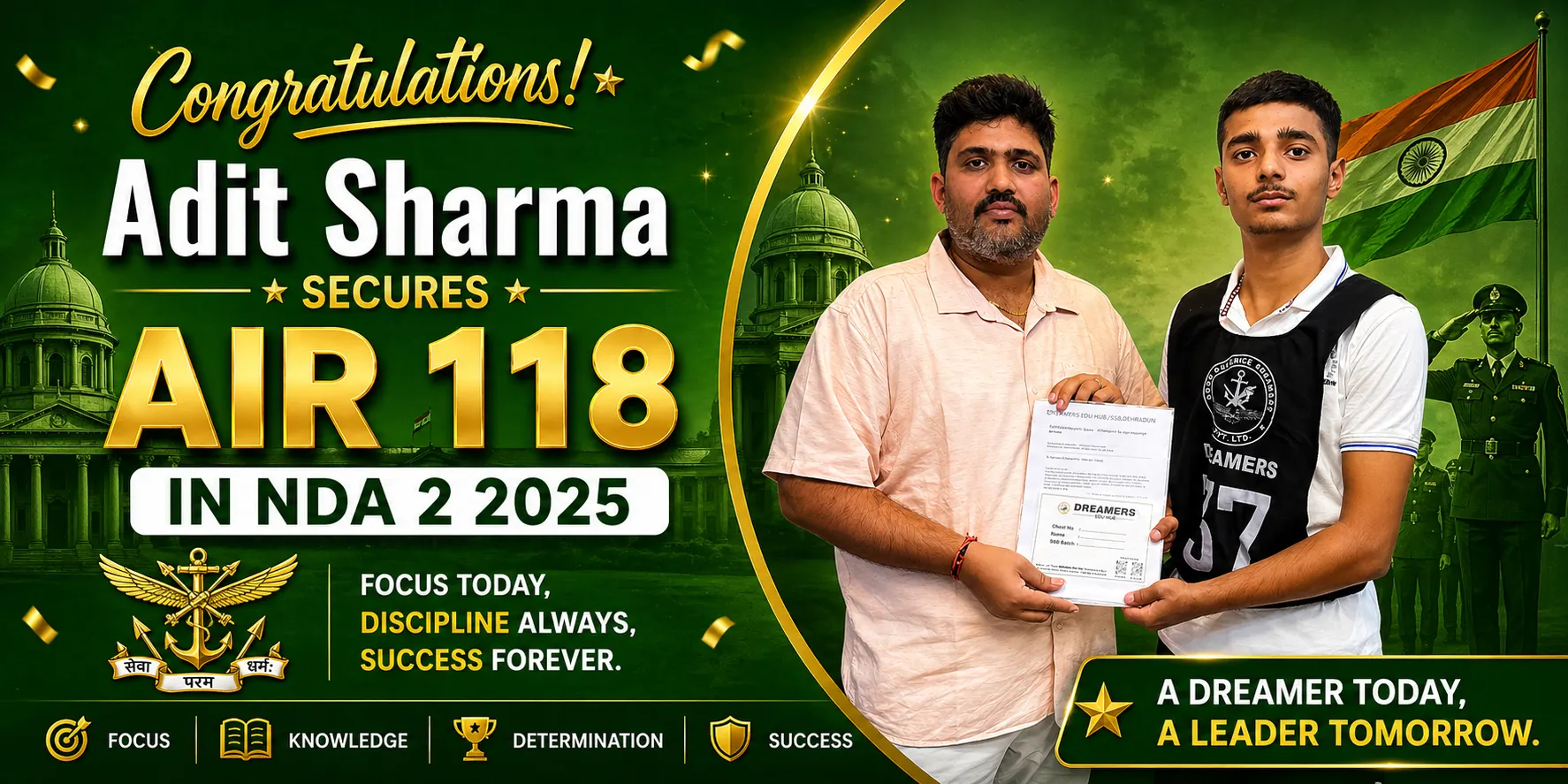 Adit Sharma of Doon Defence Dreamers Secures AIR 99 in NDA 2 2025