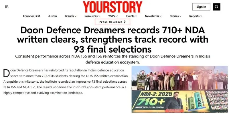 Doon Defence Dreamers featured in Yours Story