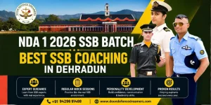 NDA 1 2026 SSB Batch best SSB coaching in Dehradun banner with Doon Defence Dreamers and defence aspirants in uniform