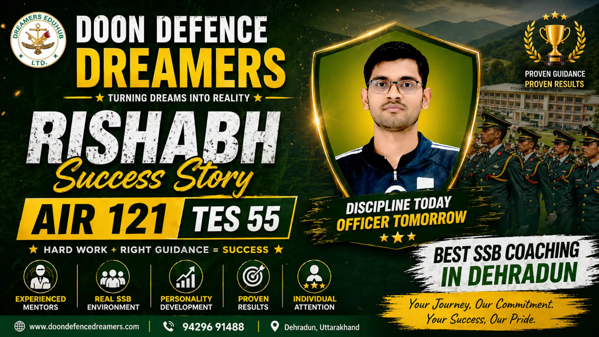 Rishabh Success Story AIR 121 TES 55 Doon Defence Dreamers