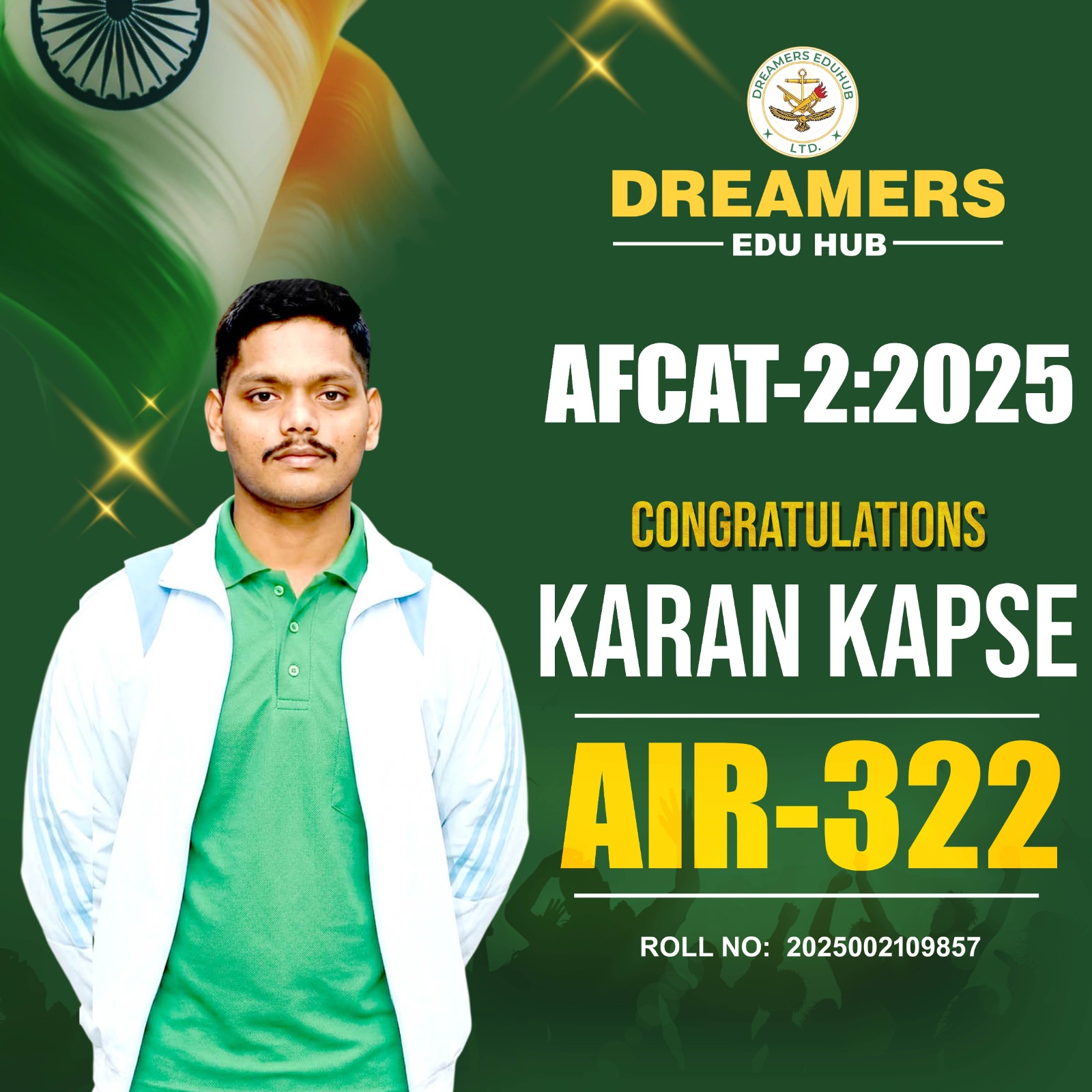 AFCAT 2 2025 Selected Student Karan Kapse AIR 322